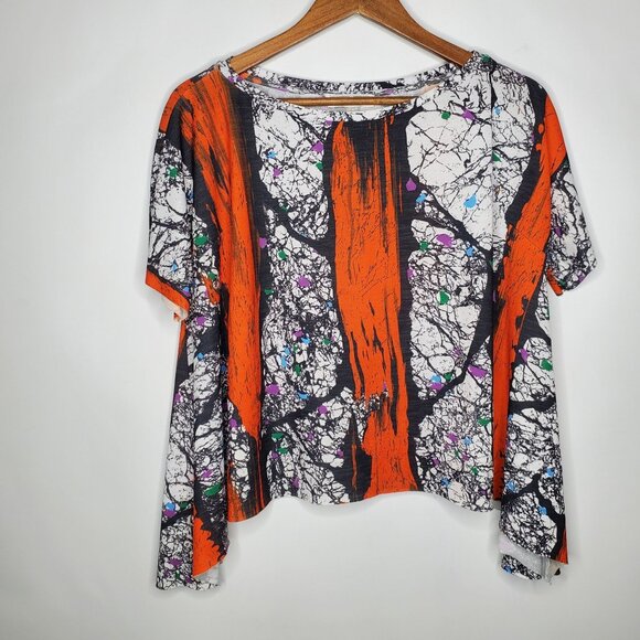 Zara Collection Womens Bright Abstract Crop Short Sleeve Blouse Size M Artsy - Picture 1 of 9